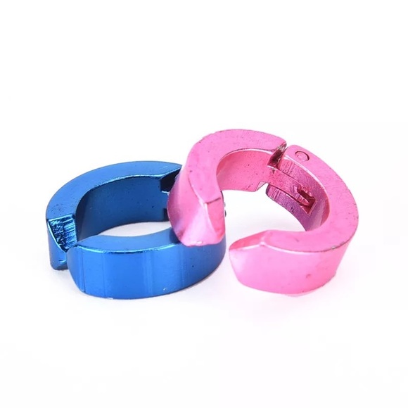 🌺stunning Gothic Rock hiphop round Multicolor Titanium steel ear cuff clip ring - Picture 15 of 16